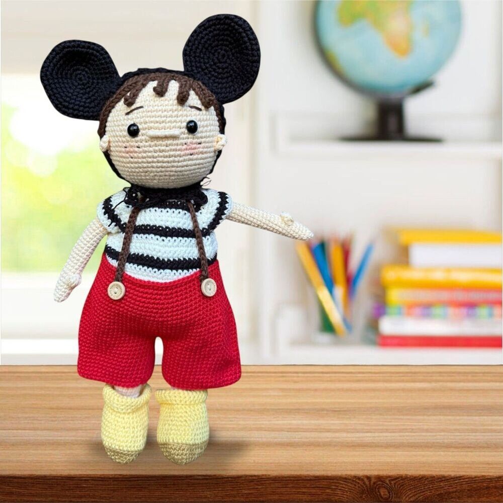 Handmade Crocheted Boy Doll with Mickey Mouse Ears – Handmade Collectible Toy - Picture 3 of 4